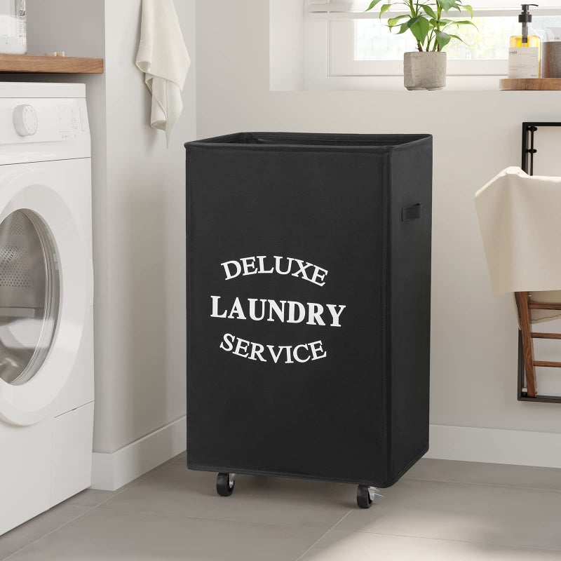 WOWLIVE Large Rolling Laundry Basket Wheels 90L Collapsible Tall Laundry Hamper Handle Foldable Dirty Clothing Basket Fold up Rectangular Hampers for Laundry Dorm Room (Black) - Image 3